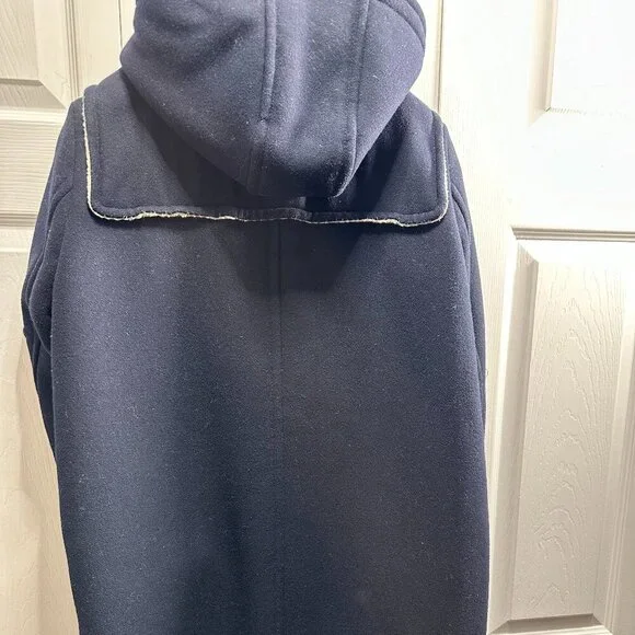 Zara Basic Women's Ladies Dark Blue Navy Wool Coat Jacket with Hood Size (L) - Picture 4 of 12